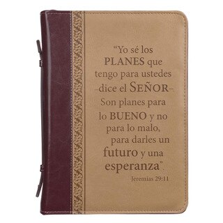 Funda Clásica de Biblia en Piel Sintética Bicolor Marrón Yo sé los Planes – Jeremías 29:11