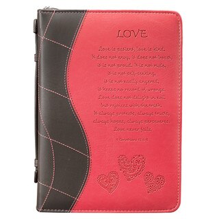 Love Pink Faux Leather Bible Cover - 1 Corinthians 13:4-8