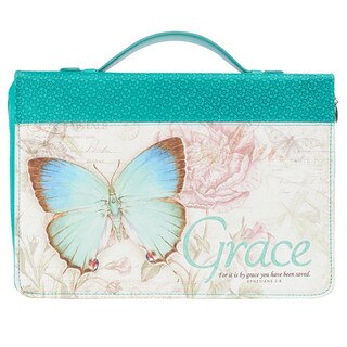 Grace Butterfly Blessings Teal Faux Leather Fashion Bible Cover - Ephesians 2:8