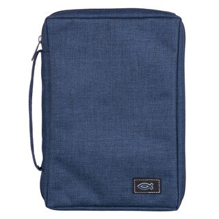 Blue Poly-Canvas Value Bible Cover with Ichthus Patch