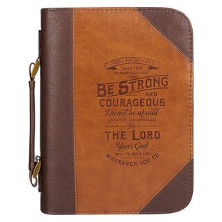 Do Not Be Afraid Two-tone Toffee and Chocolate Brown Faux Leather Bible Cover – Joshua 1:9