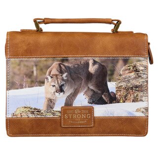 Be Strong and Courageous Mountain Lion Toffee Brown Faux Leather Classic Bible Cover – Joshua 1:9