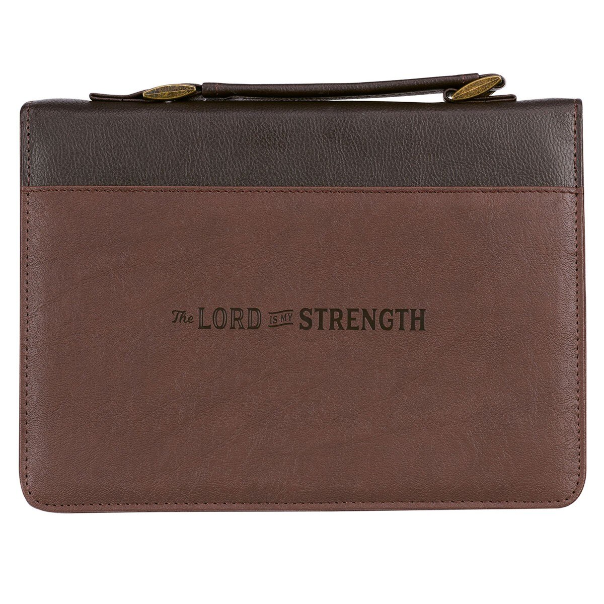 Brown Lion Faux Leather Bible Cover for Men: Lord Is My Strength - Ex. 15:2, LG