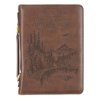 On Wings Like Eagles Brown Faux Leather Classic Bible Cover - Isaiah 40:31