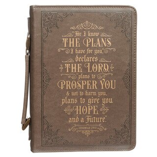 For I know the Plans Brown Faux Leather Classic Bible Cover - Jeremiah 29:11