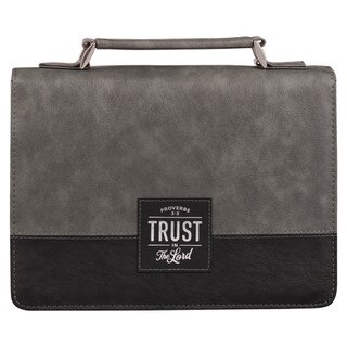 Trust in the LORD Gray and Black Faux Leather Bible Cover - Proverbs 3:5