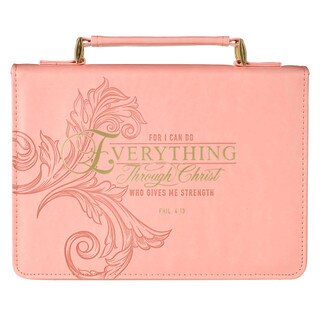 Through Christ Fluted Iris Pink Faux Leather Fashion Bible Cover - Philippians 4:13