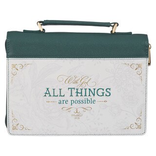 All Things are Possible Teal Tourmaline Faux Leather Fashion Bible Cover - Matthew 6:19