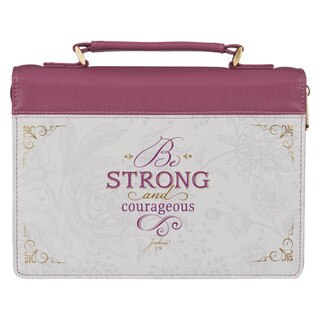 Strong and Courageous Topaz Pink Faux Leather Fashion Bible Cover - Joshua 1:9