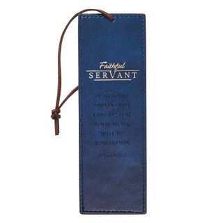 Faithful Servant Blue Faux Leather Bookmark - 2 Chronicles 15:7