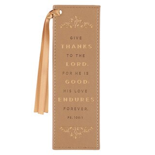 Give Thanks Butterscotch Faux Leather Bookmark - Psalm 106:1