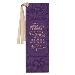 Strength and Dignity Purple Rose Faux Leather Bookmark' - Proverbs 31:25