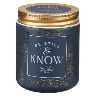 Be Still and Know Golden Rose Nordic Seaside Scented Candle in a Blue Glass Jar - Psalm 46:10