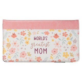 World's Greatest Mom Peach Floral Faux Leather Checkbook Wallet