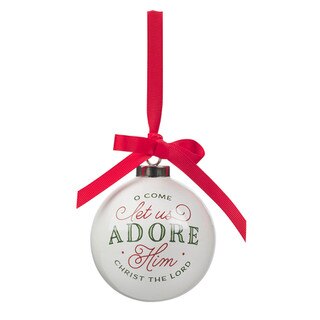 Come Let Us Adore Him White Ceramic Christmas Ornament