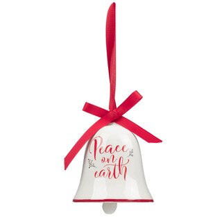 Peace on Earth White Ceramic Bell Ornament