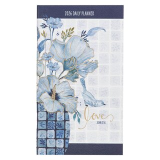 2026 Love Blue Floral Tile Small Daily Planner - John 3:16