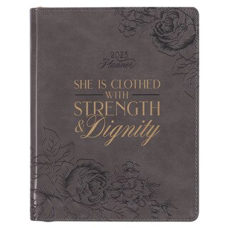 2025 Strength and Dignity Brown Faux Leather 18-Month Planner for Women - Proverbs 31:25