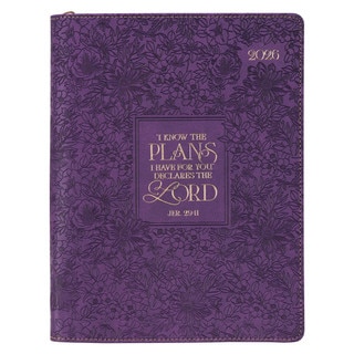 2026 I Know The Plans Large Zippered Purple Faux Leather 18-month Planner for Women - Jeremiah 29:11