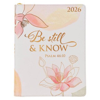 2026 Be Still Large Zippered Pink Faux Leather 18-month Planner for Women