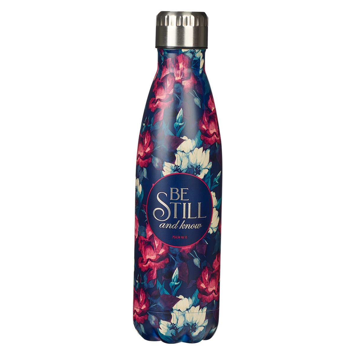 Be Still & Know White Floral Stainless Steel Water Bottle - Psalm