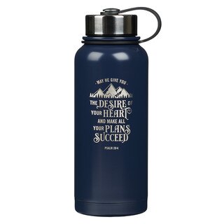 The Desire of Your Heart Navy Blue Stainless Steel Water Bottle - Psalm 20:4