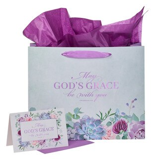 May God's Grace Be With You Purple Succulent Large Landscape Gift Bag with Card - Colossians 4:18