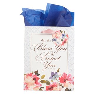 Bless You and Protect You Blue Floral Medium Gift Bag - Numbers 6:24