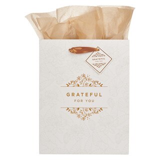 Gift Bag MD White/Gold Grateful for You