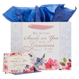 Smile and Be Gracious to You Floral Large Landscape Gift Bag and Card Set - Numbers 6:25