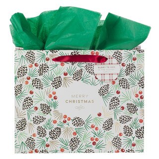 Merry Christmas Pinecone Large Landscape Gift Bag