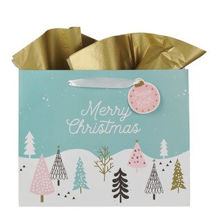 Merry Christmas Pastel Christmas Tree Large Landscape Gift Bag