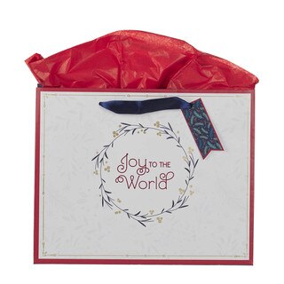 Joy to the World White Wreath Large Landscape Gift Bag