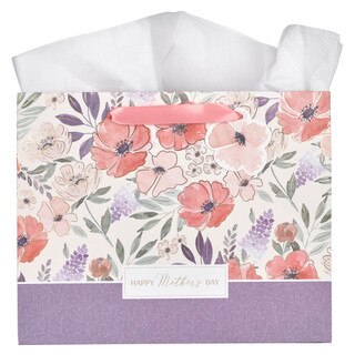 Happy Mother's Day Coral Poppy Large Landscape Gift Bag