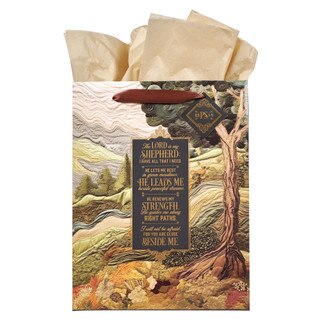 The Lord is my Shepherd Green Meadow Tapestry Large Portrait Gift Bag - Psalm 23:1-4