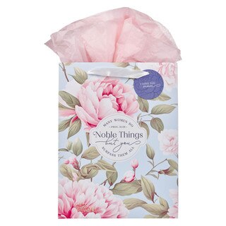 Noble Things Pink Peony Large Portrait Gift Bag - Proverbs 31:29