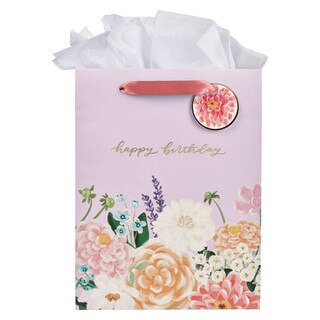 Happy Birthday Lilac Floral Large Portrait Gift Bag