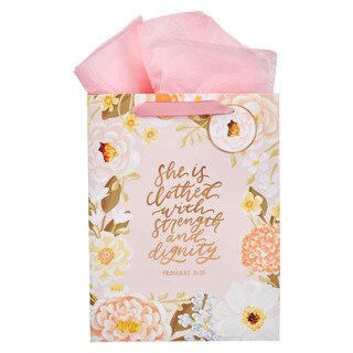 Strength and Dignity Pink Floral Large Portrait Gift Bag - Proverbs 31:25