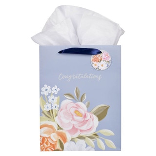 Congratulations Blue Floral Large Portrait Gift Bag