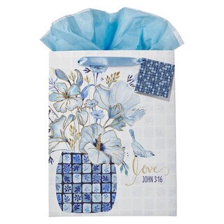 Love Blue Mosaic Tile Large Portrait Gift Bag - John 3:16