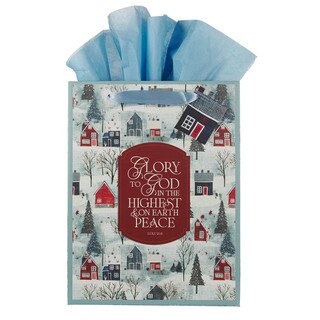 Glory to God Winter Village Large Portrait Gift Bag - Luke 2:14