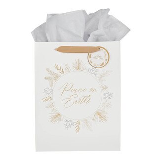 Peace on Earth Large White Pine Branch Portrait Gift Bag