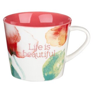 Life Is Beautiful Coral Poppies Ceramic Coffee Mug