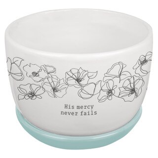 Mercy White and Light Blue Planter Pot with Saucer