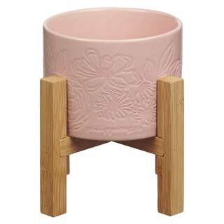 Sophia Pink Planter Pot and Bamboo Stand