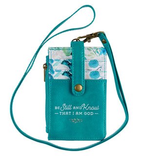 Be Still and Know Floral Teal Faux Leather ID Card Holder