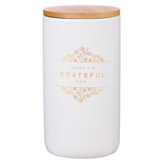 Grateful Gold and White Ceramic Gratitude Jar with Cards