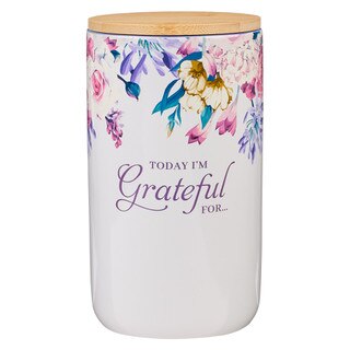 Today I'm Grateful For Purple Floral Ceramic Gratitude Jar with Cards