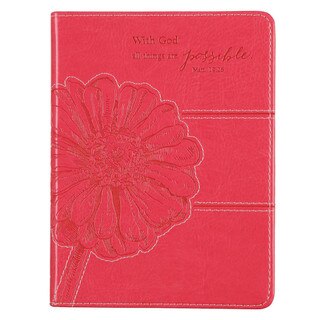 With God All Things Are Possible Fuchsia Pink Faux Leather Handy-sized Journal - Matthew 19:26