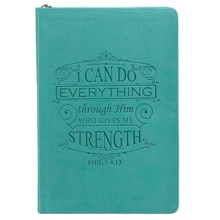 I Can Do Everything Zippered Classic LuxLeather Journal In Turquoise - Philippians 4:13